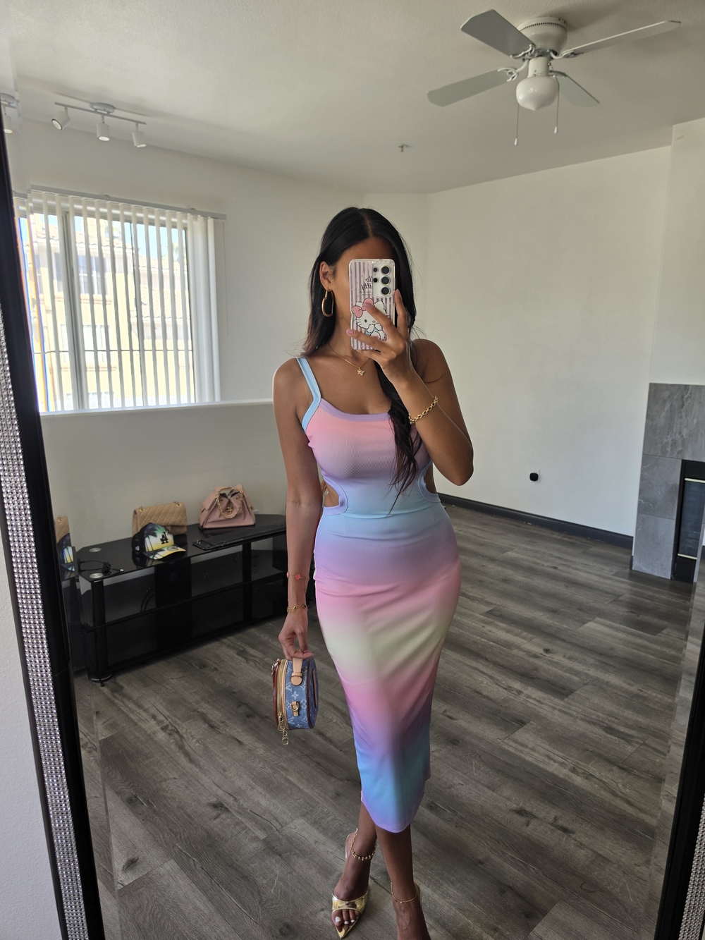 Sleeveless Pastel Gradient Bodycon Midi Dress - Multi - Picture 9 of 12
